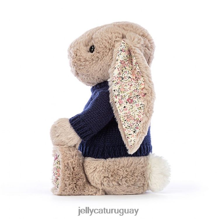 juguete Jellycat Conejita Blossom Bea con jersey azul marino personalizado beige T88T62480