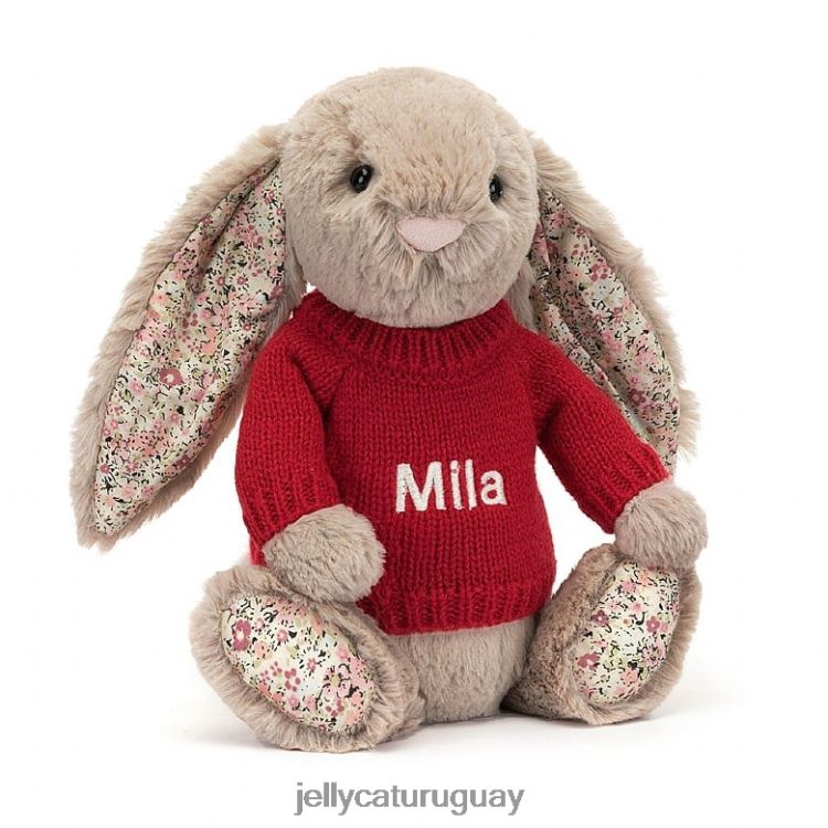 juguete Jellycat Conejita Blossom Bea con jersey rojo personalizado beige T88T62334