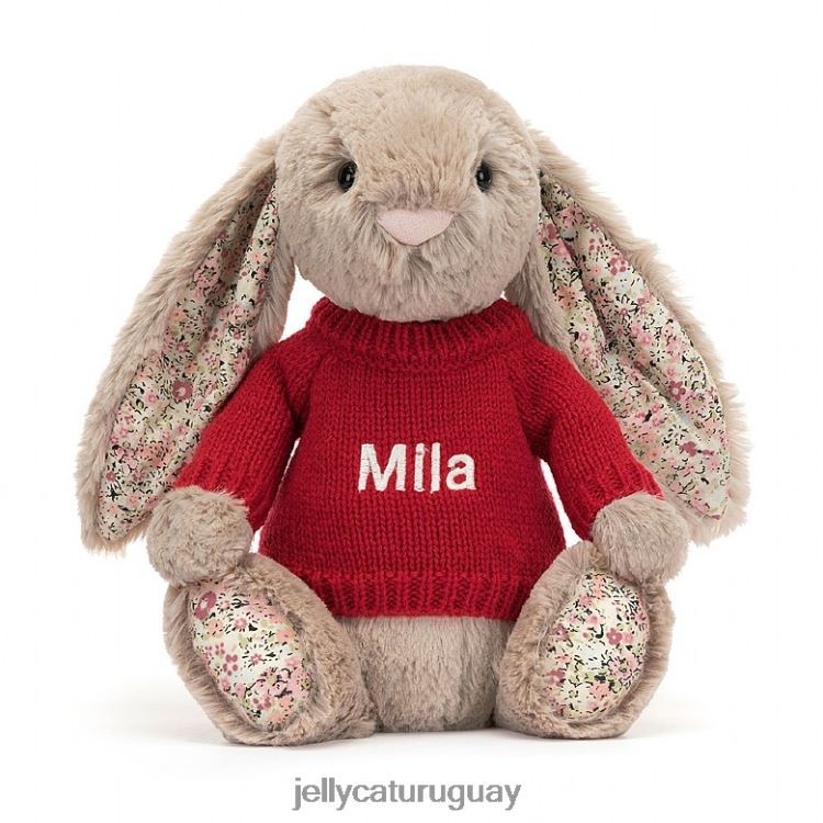 juguete Jellycat Conejita Blossom Bea con jersey rojo personalizado beige T88T62334