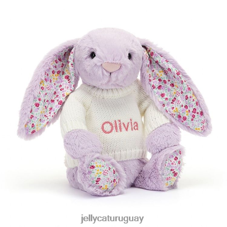 juguete Jellycat Conejito de jazmín en flor con jersey crema personalizado morado T88T62268