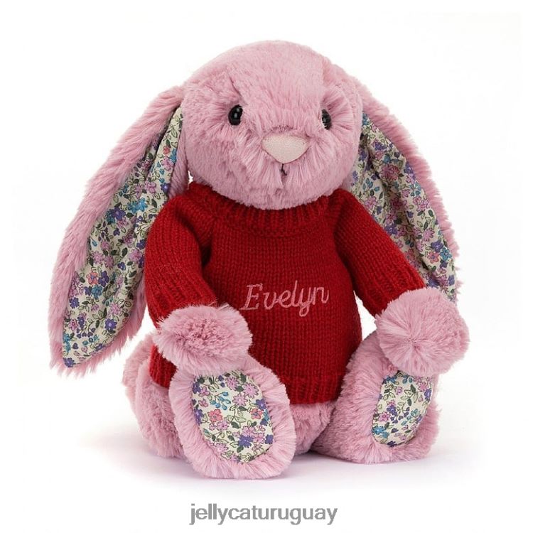 juguete Jellycat Conejito tulipán en flor con jersey rojo personalizado rosa T88T62430