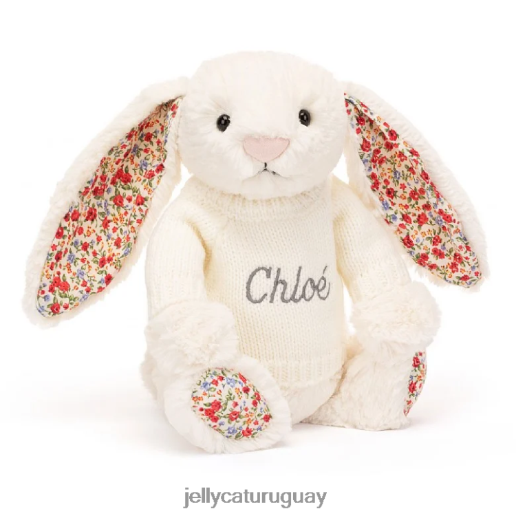 juguete Jellycat conejito de flores con jersey personalizado color crema T88T62594
