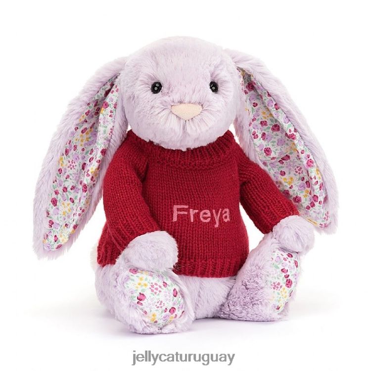 juguete Jellycat conejito de jazmín en flor con jersey rojo personalizado morado T88T62399