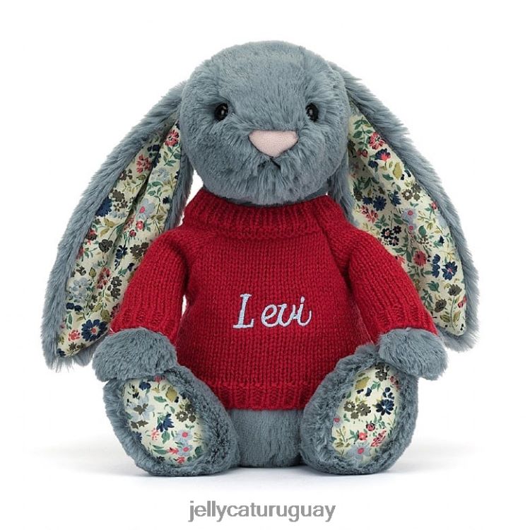 juguete Jellycat conejito floreciente con jersey rojo personalizado azul T88T62474