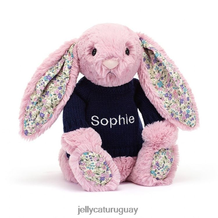 juguete Jellycat conejito tulipán en flor con jersey azul marino personalizado rosa T88T62466