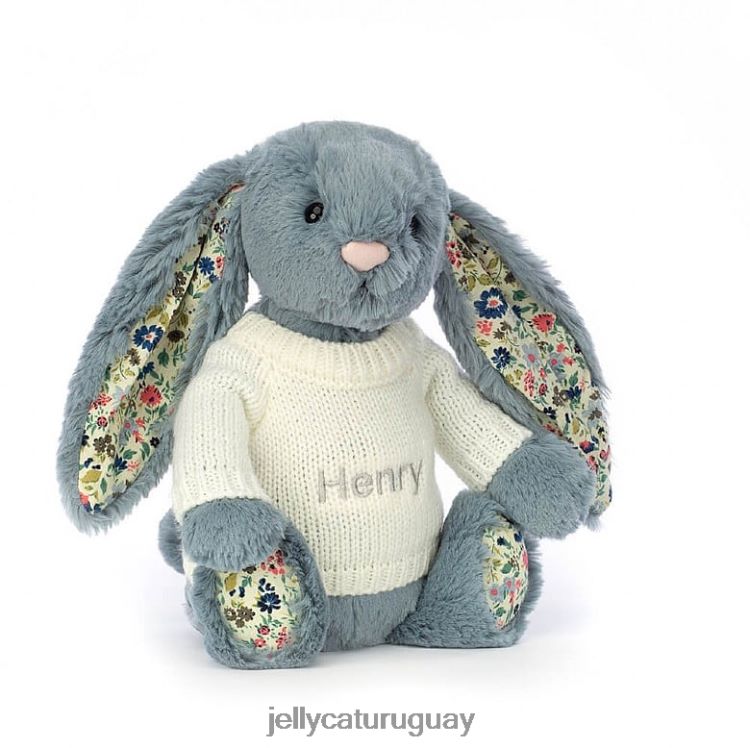 juguete Jellycat flor oscura con jersey crema personalizado azul T88T62331