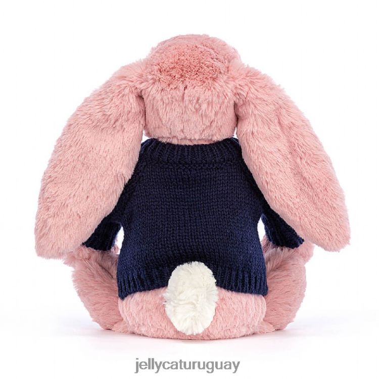 juguete Jellycat Conejito de pétalos tímido con jersey azul marino personalizado rosa sorbete T88T62413