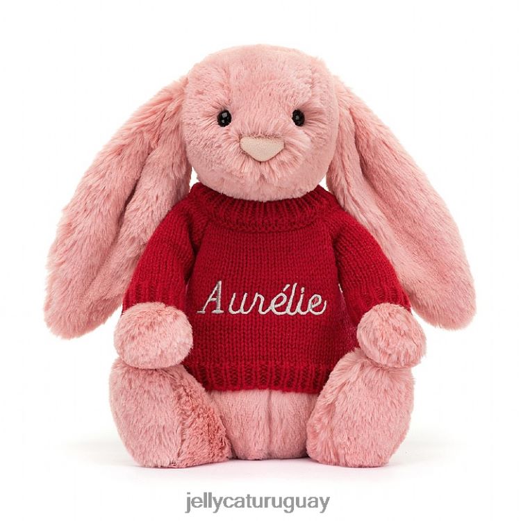 juguete Jellycat Conejito de pétalos tímido con jersey rojo personalizado rosa sorbete T88T62299