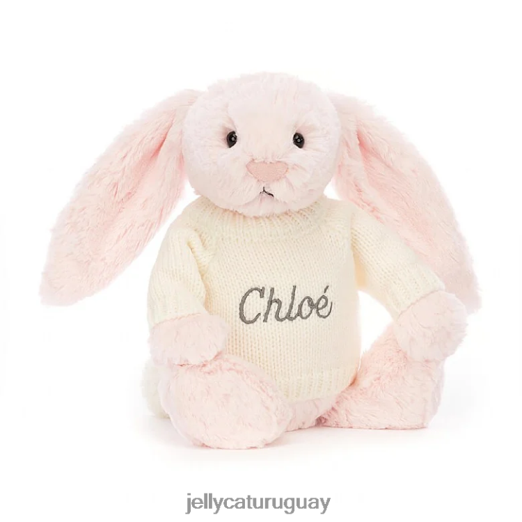 juguete Jellycat Conejito rosa tímido con jersey crema personalizado rosa bebé T88T62159