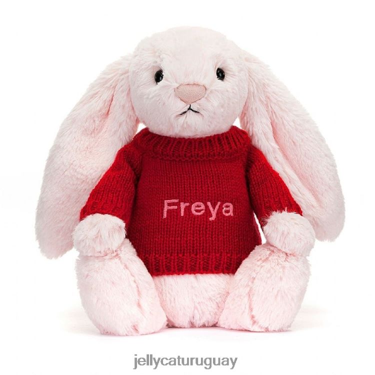 juguete Jellycat Conejito rosa tímido con jersey rojo personalizado rosa bebé T88T62172