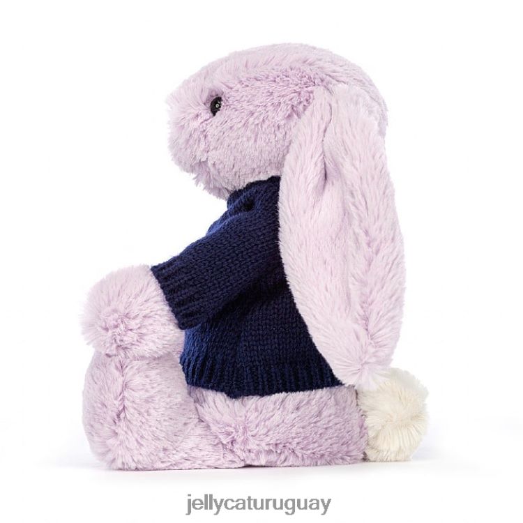 juguete Jellycat conejito tímido con jersey azul marino personalizado lila T88T62453