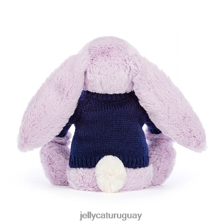 juguete Jellycat conejito tímido con jersey azul marino personalizado lila T88T62453