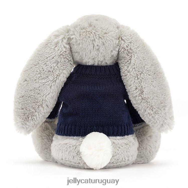 juguete Jellycat conejito tímido con jersey azul marino personalizado plateado T88T62345