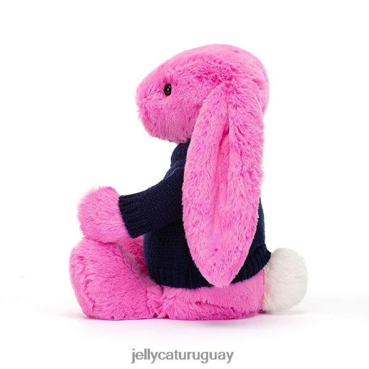juguete Jellycat conejito tímido con jersey azul marino personalizado rosa fuerte T88T62470