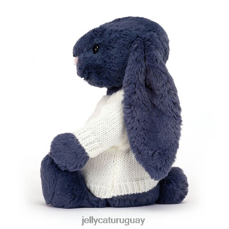 juguete Jellycat conejito tímido con jersey crema personalizado azul marino T88T62389