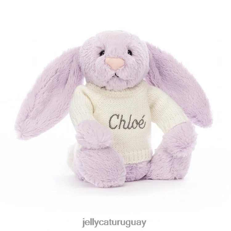 juguete Jellycat conejito tímido con jersey crema personalizado lila T88T62257