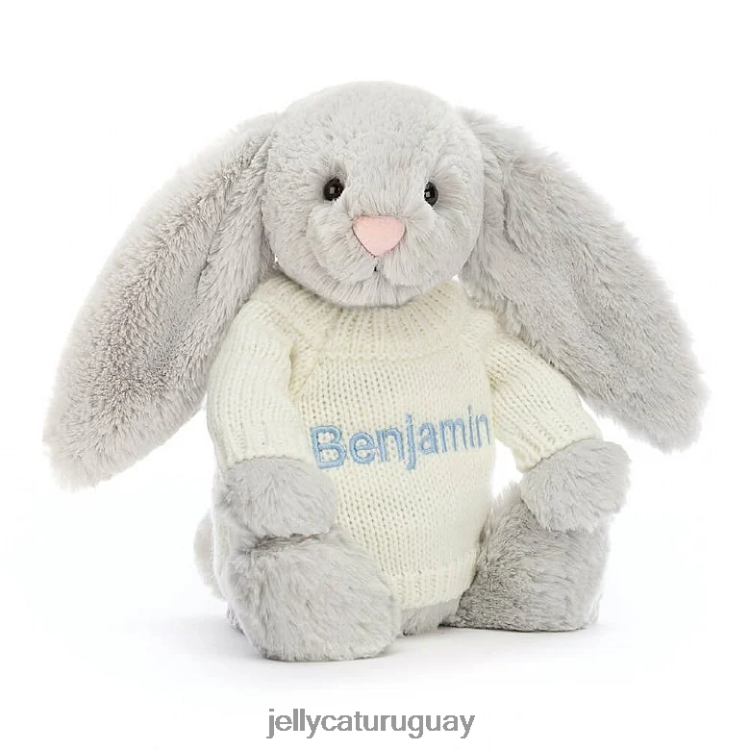 juguete Jellycat conejito tímido con jersey crema personalizado plateado T88T62371