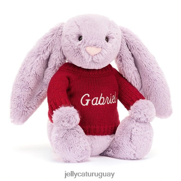 juguete Jellycat conejito tímido con jersey rojo lila personalizado T88T62300