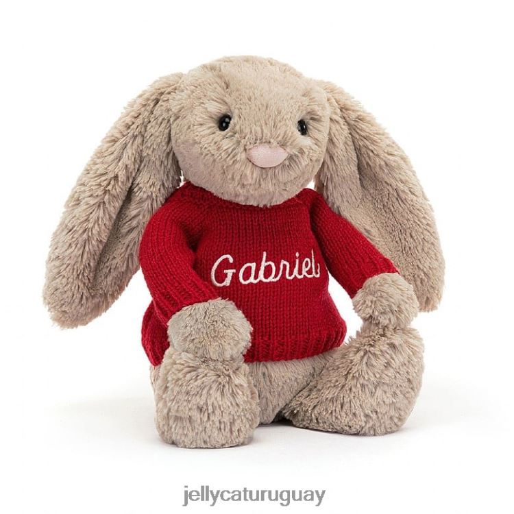 juguete Jellycat conejito tímido con jersey rojo personalizado beige T88T62178