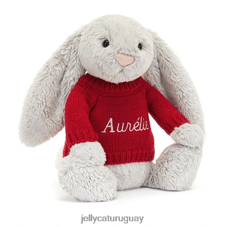 juguete Jellycat conejito tímido con jersey rojo personalizado plateado T88T62245