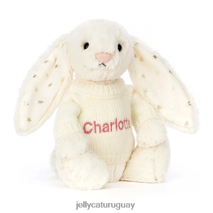 juguete Jellycat conejito tímido y centelleante con jersey personalizado color crema T88T62188
