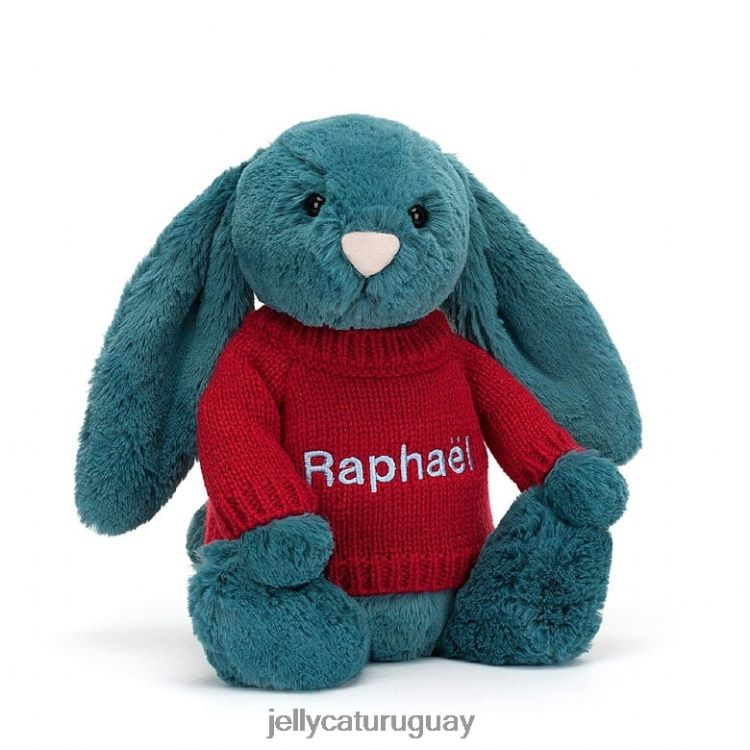 juguete Jellycat tímido conejito azul mineral con jersey rojo personalizado azul cobalto T88T62415