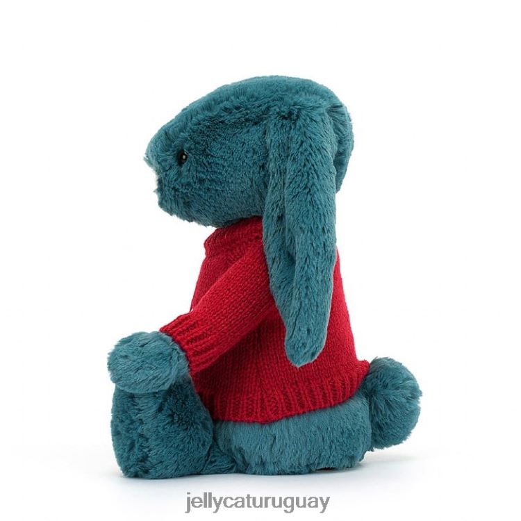 juguete Jellycat tímido conejito azul mineral con jersey rojo personalizado azul cobalto T88T62415