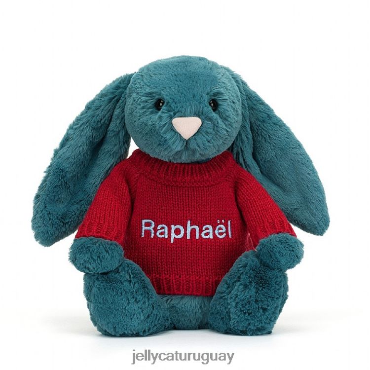 juguete Jellycat tímido conejito azul mineral con jersey rojo personalizado azul cobalto T88T62415