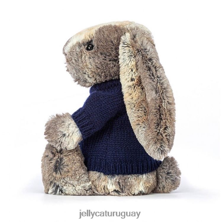 juguete Jellycat tímido conejito de cola de algodón con jersey azul marino personalizado gris T88T62397