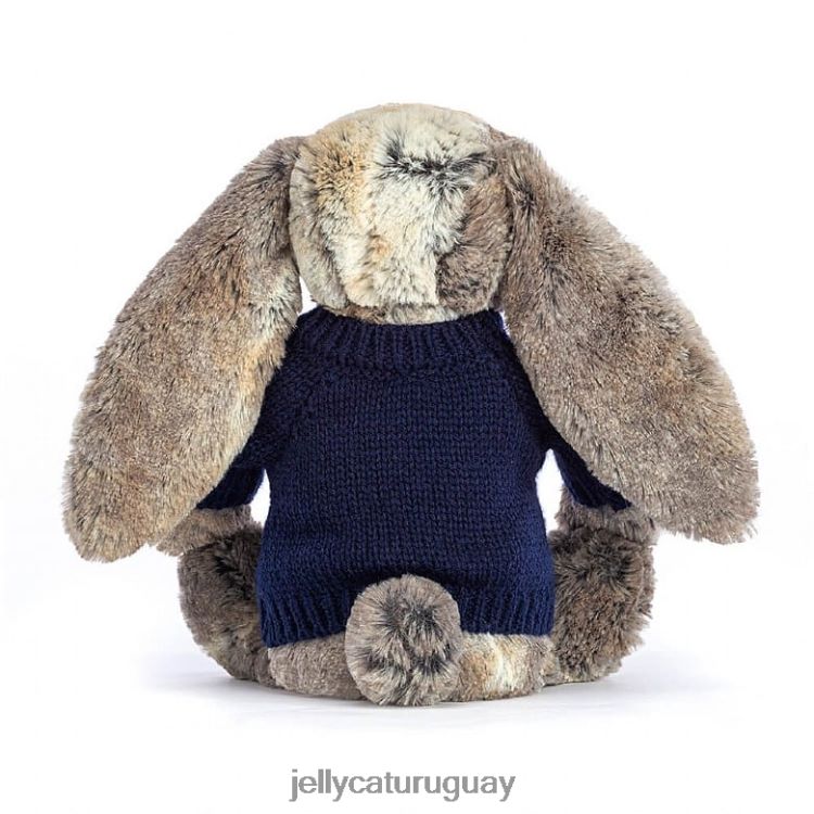 juguete Jellycat tímido conejito de cola de algodón con jersey azul marino personalizado gris T88T62397