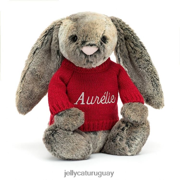 juguete Jellycat tímido conejito de rabo blanco con jersey rojo personalizado gris T88T62414