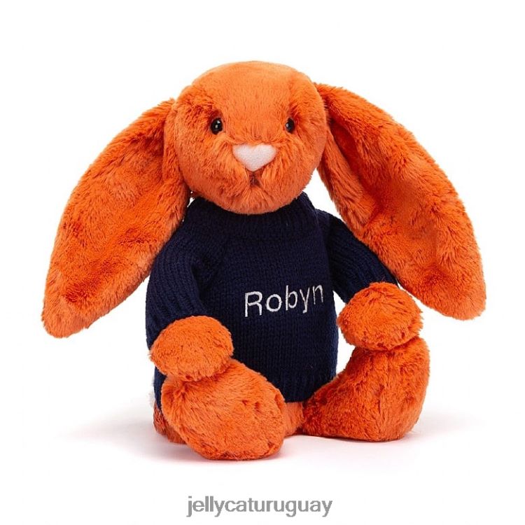 juguete Jellycat tímido conejito mandarina con jersey azul marino personalizado naranja T88T62508