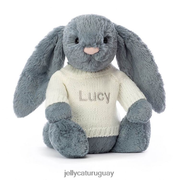 juguete Jellycat tímido conejito oscuro con jersey crema personalizado azul T88T62266
