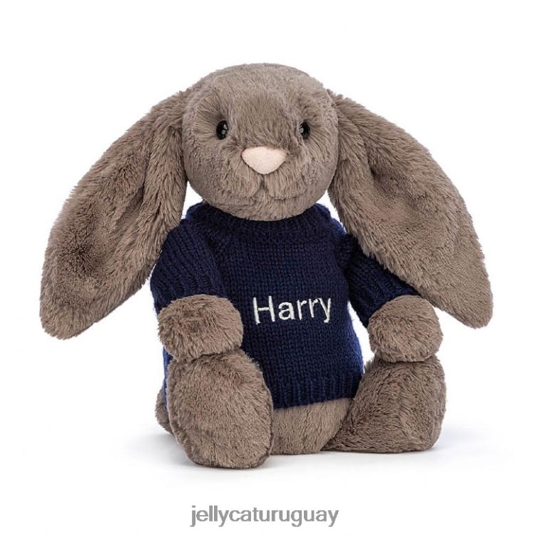 juguete Jellycat tímido conejito trufa con jersey azul marino personalizado marrón T88T62373