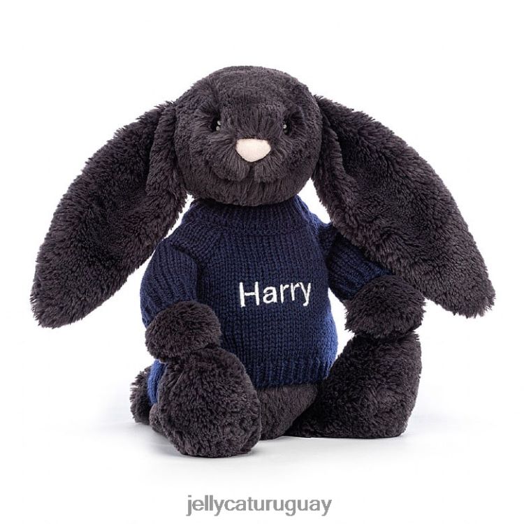 juguete Jellycat tímido y conejito con tinta de jersey azul marino personalizada T88T62514