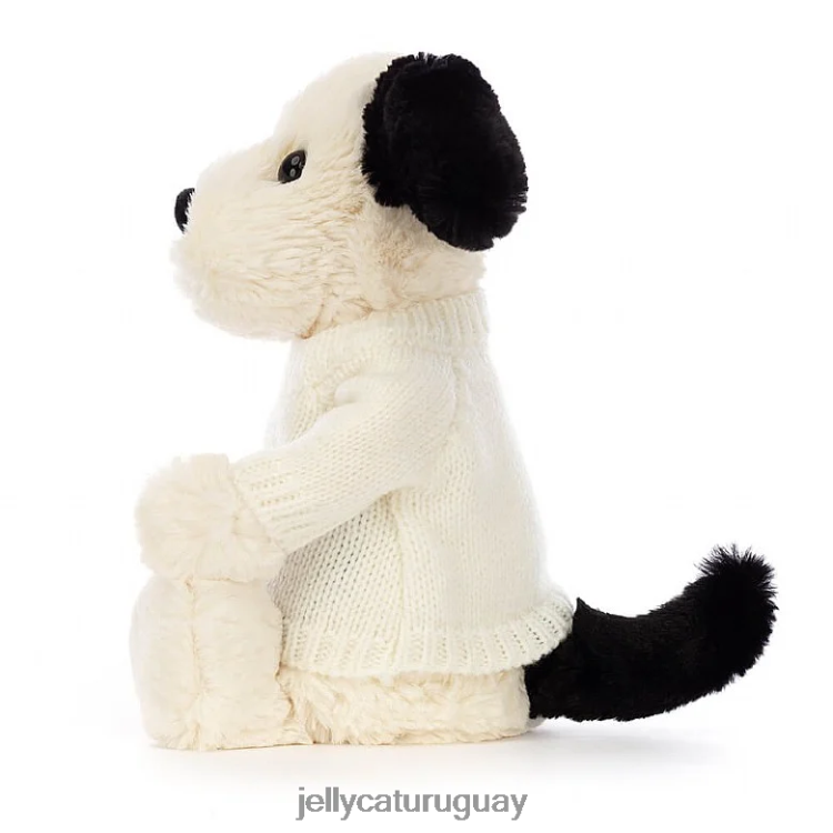 juguete Jellycat Cachorro tímido negro y crema con jersey crema personalizado en blanco y negro T88T62256