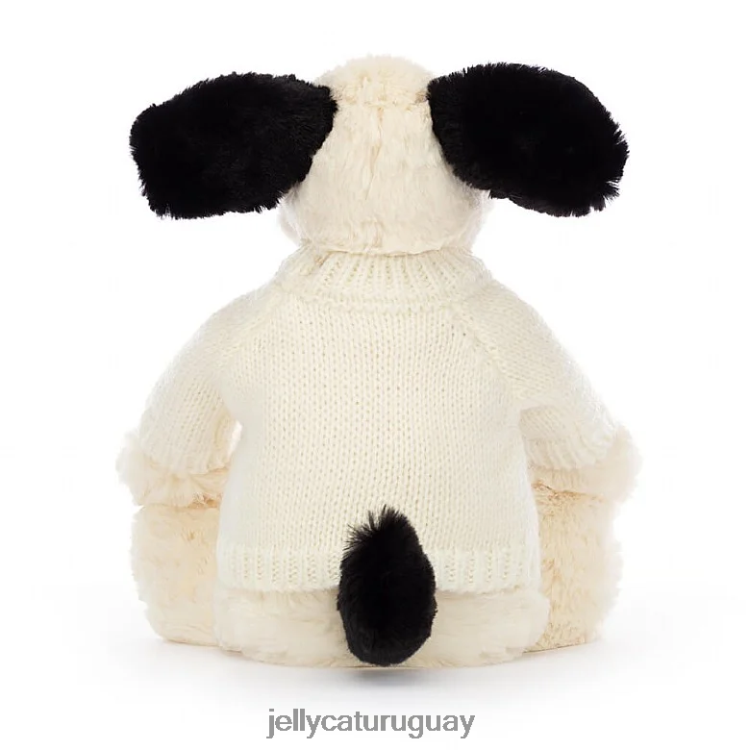juguete Jellycat Cachorro tímido negro y crema con jersey crema personalizado en blanco y negro T88T62256