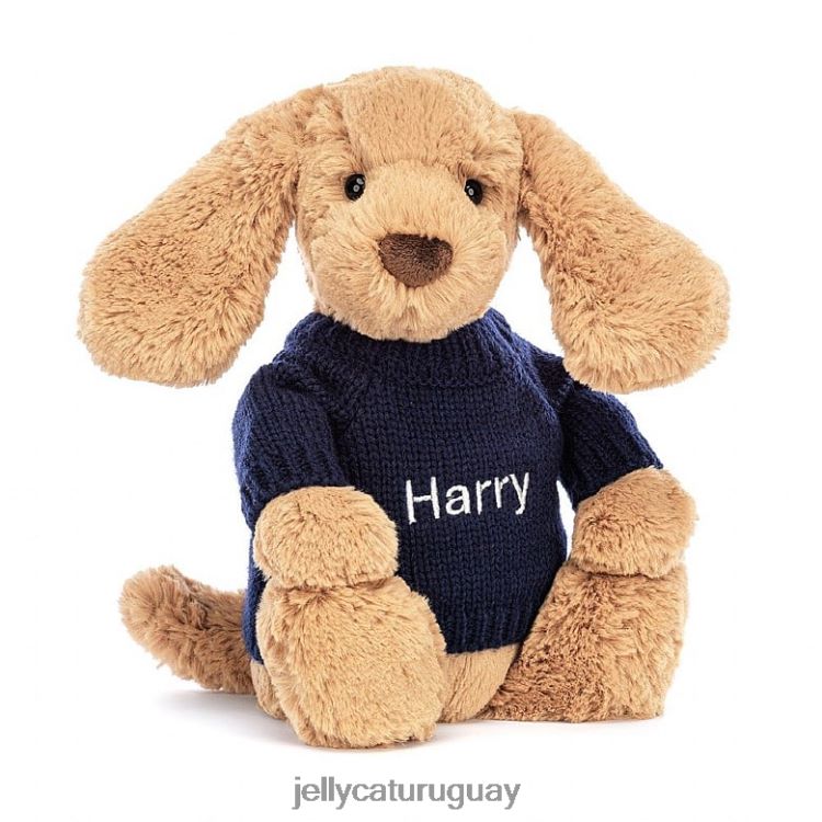 juguete Jellycat Cachorro tímido toffee con jersey azul marino personalizado beige T88T62139