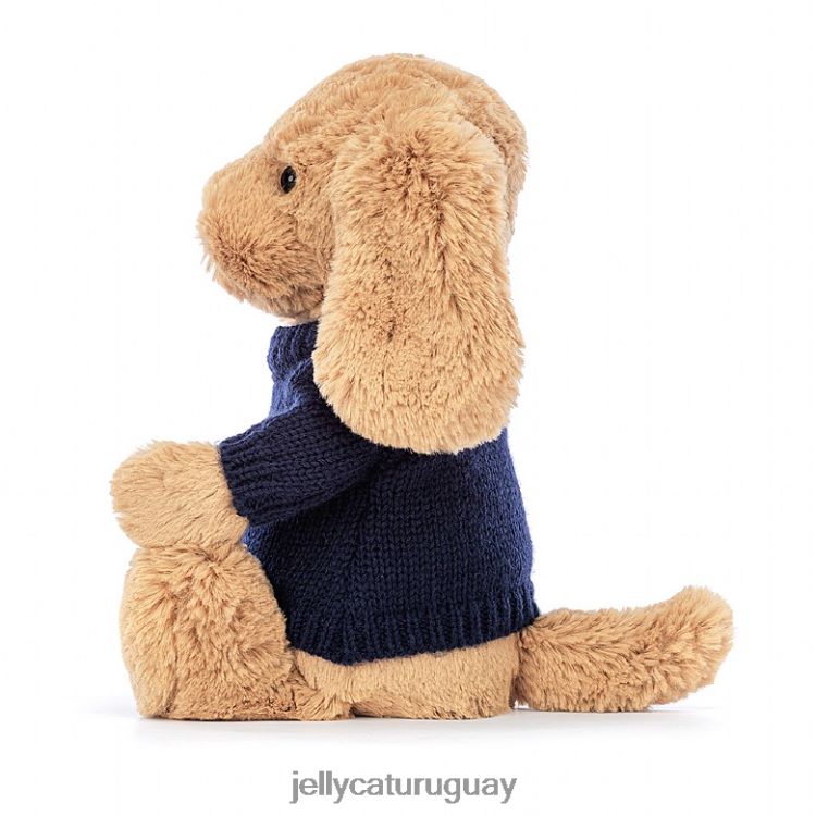 juguete Jellycat Cachorro tímido toffee con jersey azul marino personalizado beige T88T62139