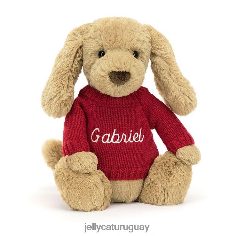 juguete Jellycat Cachorro tímido toffee con jersey rojo personalizado beige T88T62158