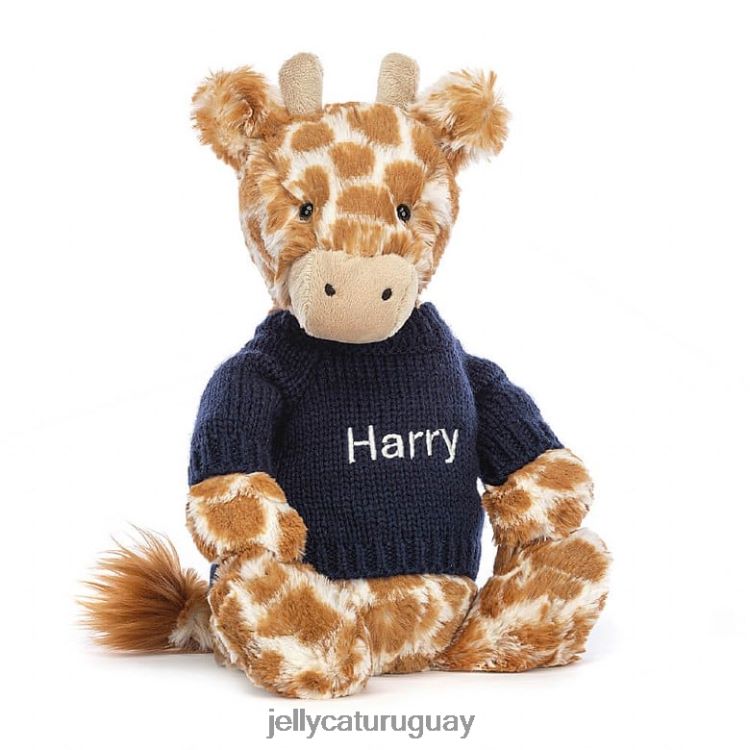 juguete Jellycat jirafa tímida con jersey azul marino personalizado naranja T88T62283