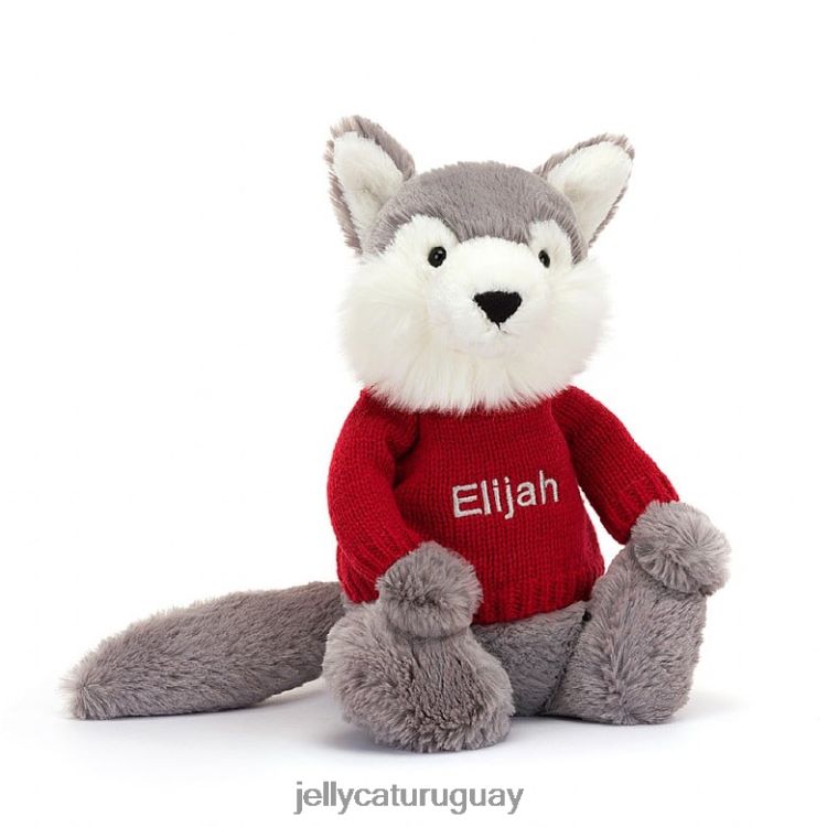 juguete Jellycat lobo tímido con jersey rojo personalizado gris y blanco T88T62241