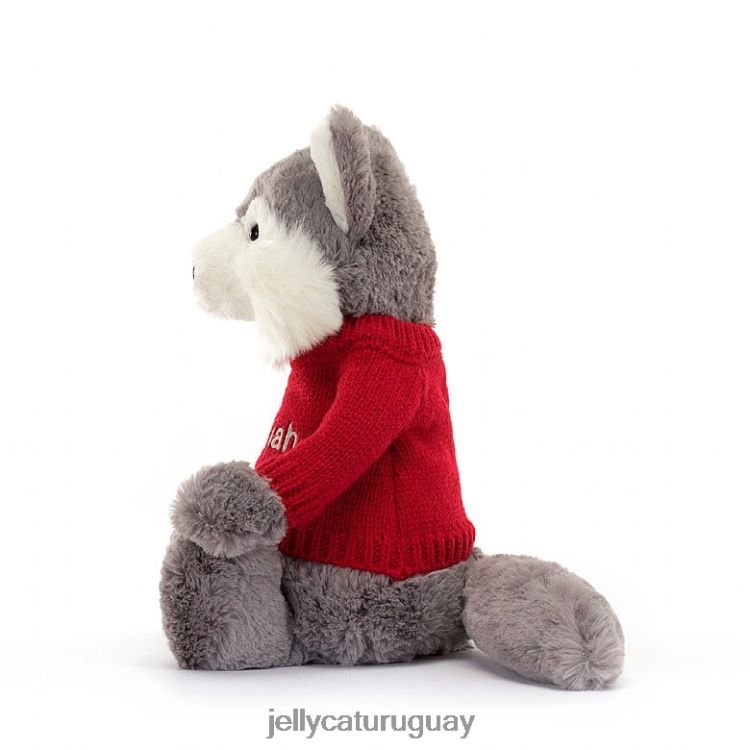 juguete Jellycat lobo tímido con jersey rojo personalizado gris y blanco T88T62241