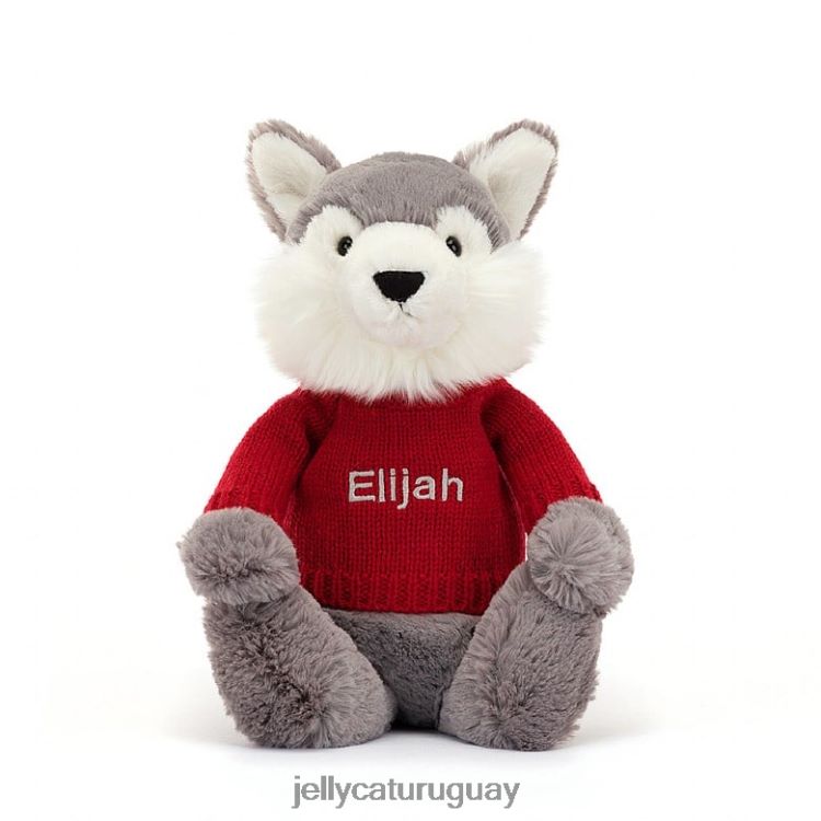 juguete Jellycat lobo tímido con jersey rojo personalizado gris y blanco T88T62241