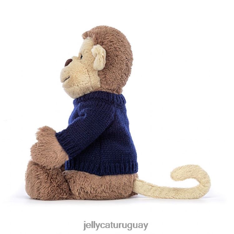 juguete Jellycat mono tímido con jersey azul marino personalizado marrón T88T62192