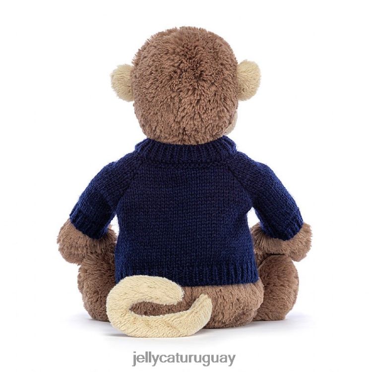 juguete Jellycat mono tímido con jersey azul marino personalizado marrón T88T62192