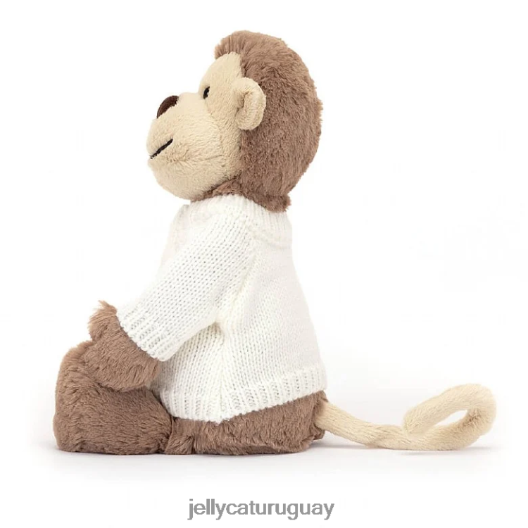 juguete Jellycat mono tímido con jersey crema personalizado marrón T88T62191