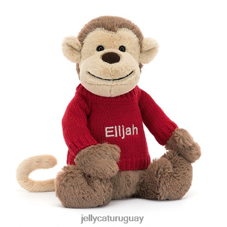 juguete Jellycat mono tímido con jersey rojo personalizado marrón T88T62189