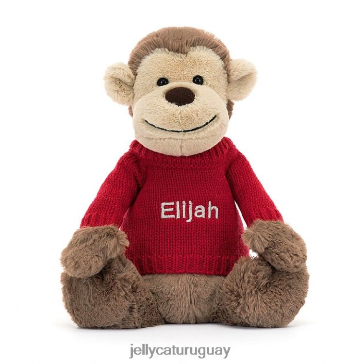 juguete Jellycat mono tímido con jersey rojo personalizado marrón T88T62189