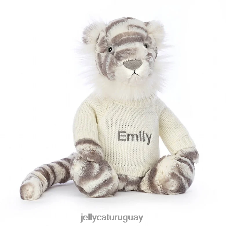 juguete Jellycat tímido tigre de las nieves con jersey crema personalizado gris y blanco T88T62578